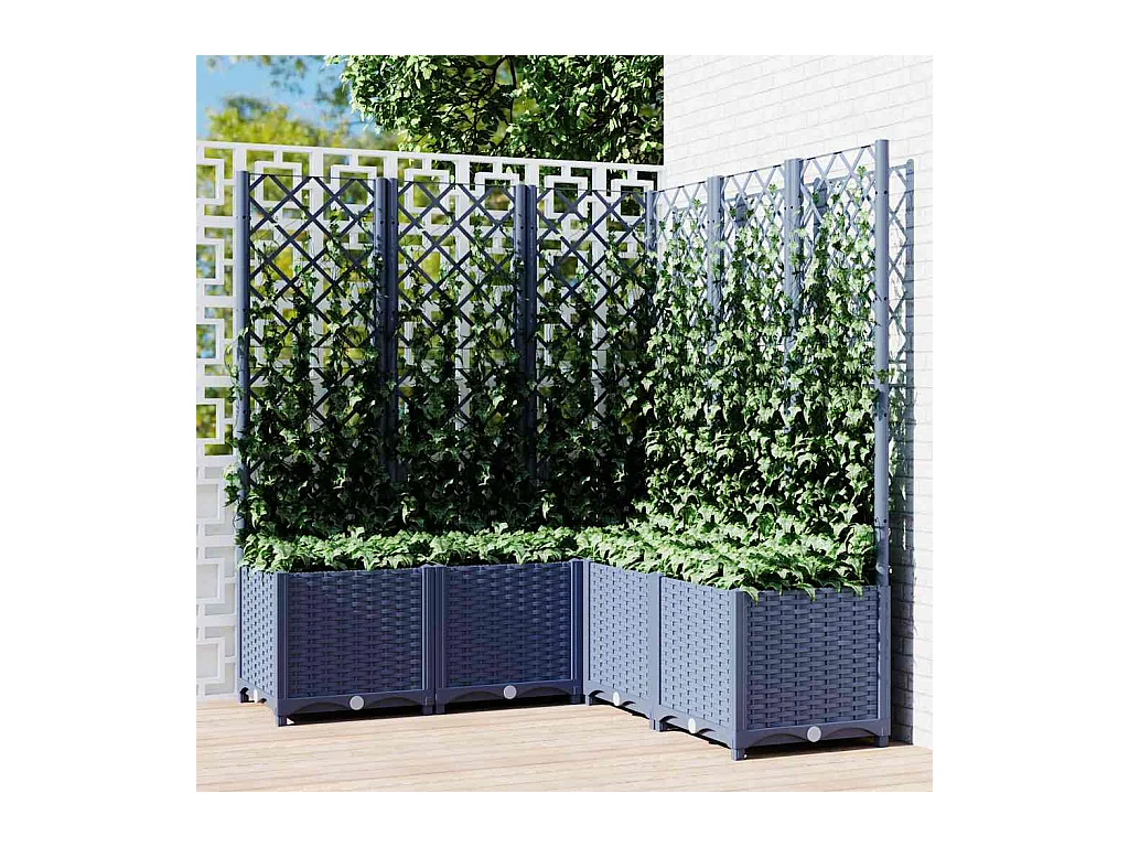Jardinière avec treillis bleu gris 120x120x136 cm PP