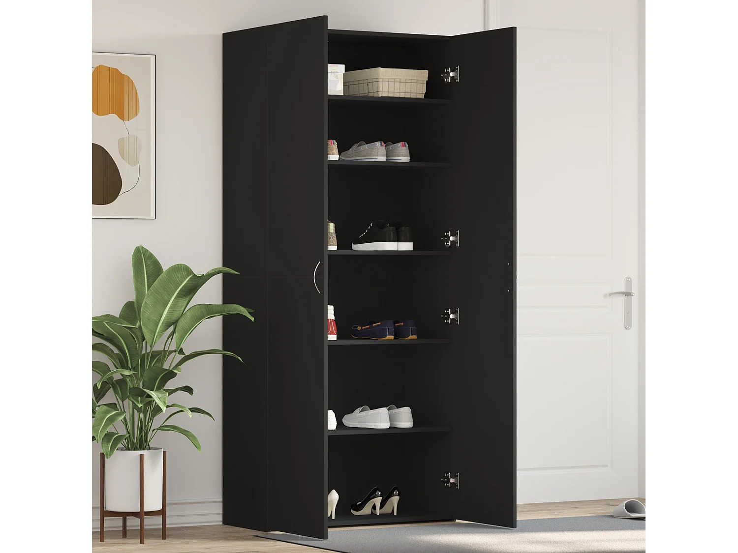 Cabinet à chaussures Noir 80x35,5x180 cm Bois d'ingénierie