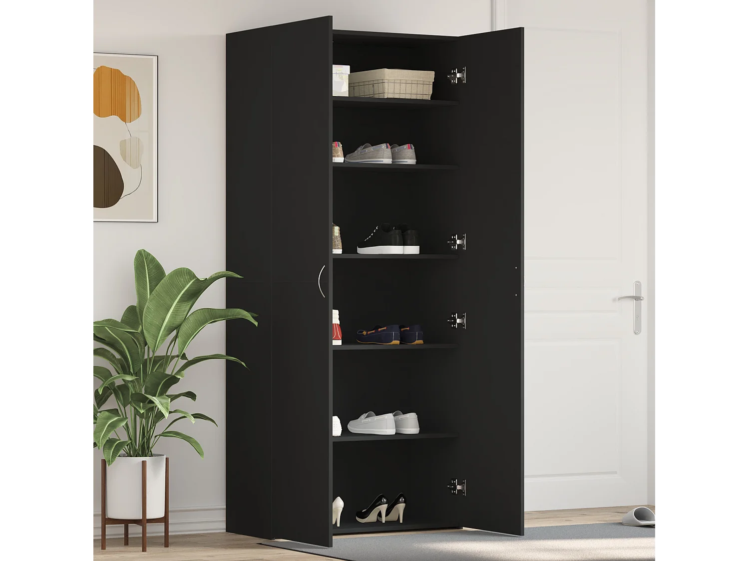 Cabinet à chaussures Noir 80x35,5x180 cm Bois d'ingénierie