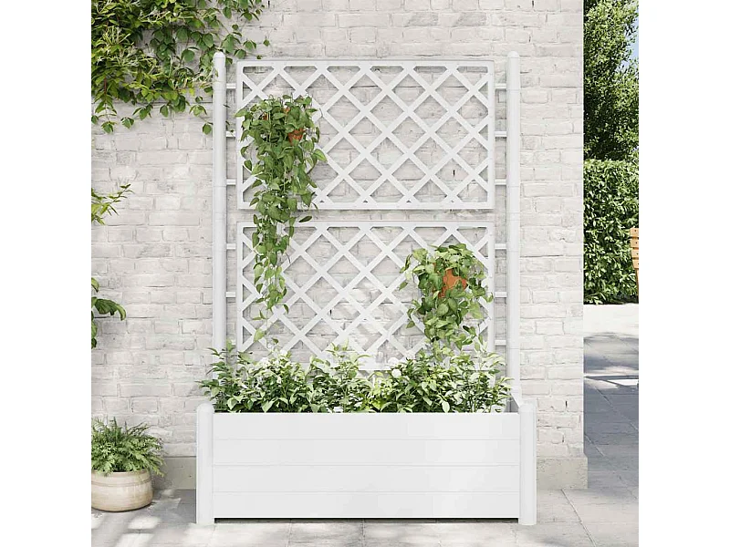 Jardinière avec treillis 100x43x142 cm PP Blanc