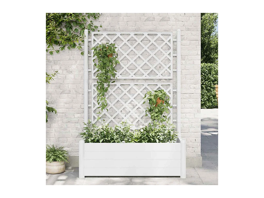 Jardinera con enrejado 100x43x142 cm PP Blanco