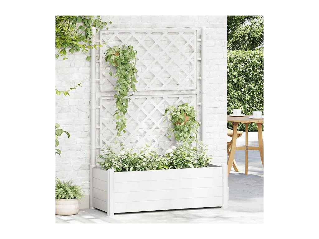 Jardinera con enrejado 100x43x142 cm PP Blanco