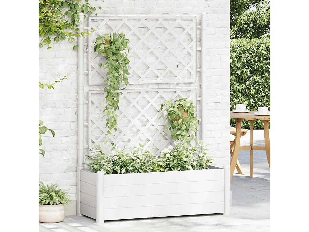 Jardinière avec treillis 100x43x142 cm PP Blanc