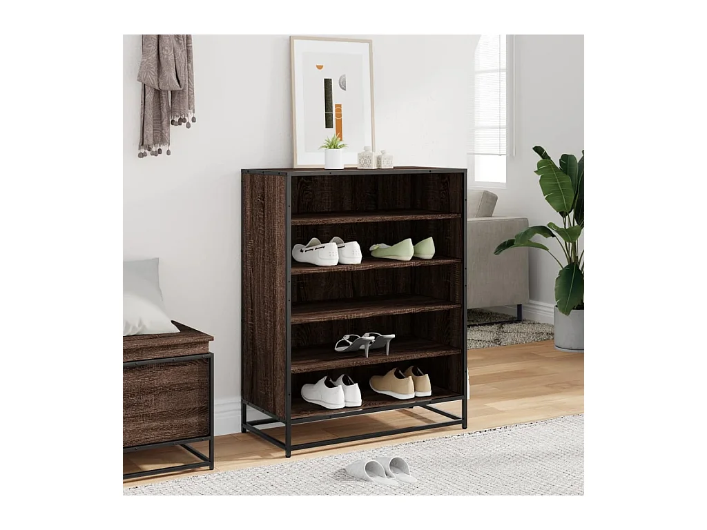 Meuble à chaussures chêne marron bois d'ingénierie et métal