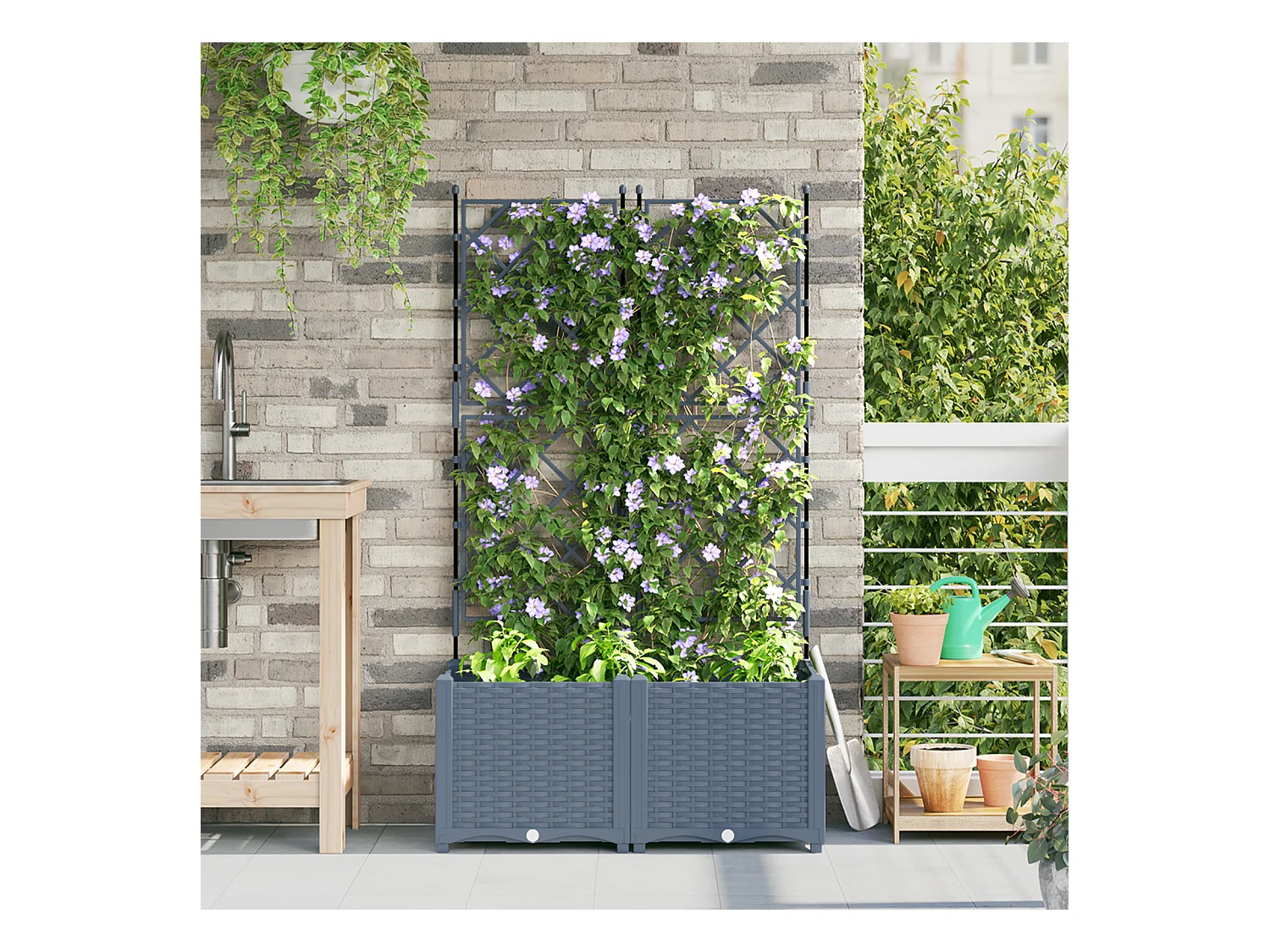 Jardinier avec treillis 2 pcs Gris clair 80x40x143 cm