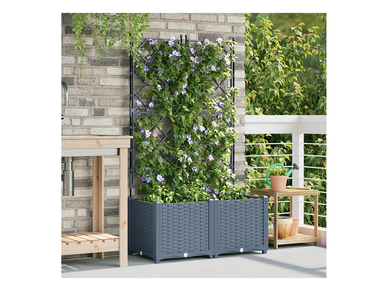 Jardinier avec treillis 2 pcs Gris clair 80x40x143 cm