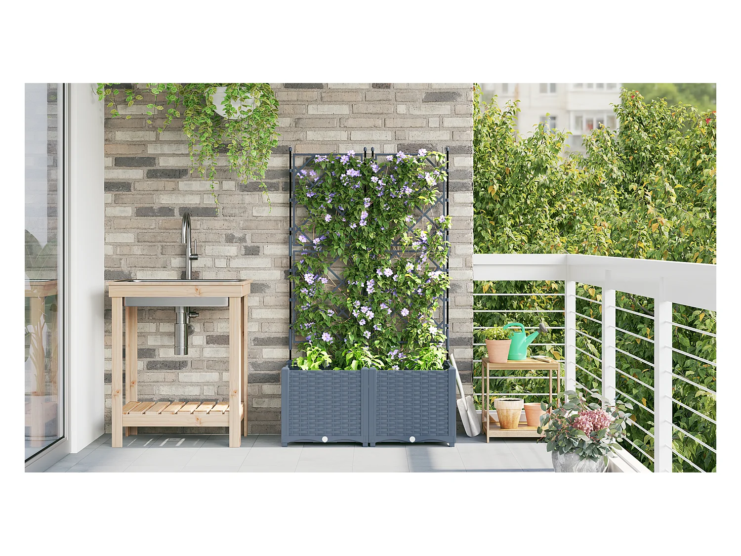 Jardinier avec treillis 2 pcs Gris clair 80x40x143 cm