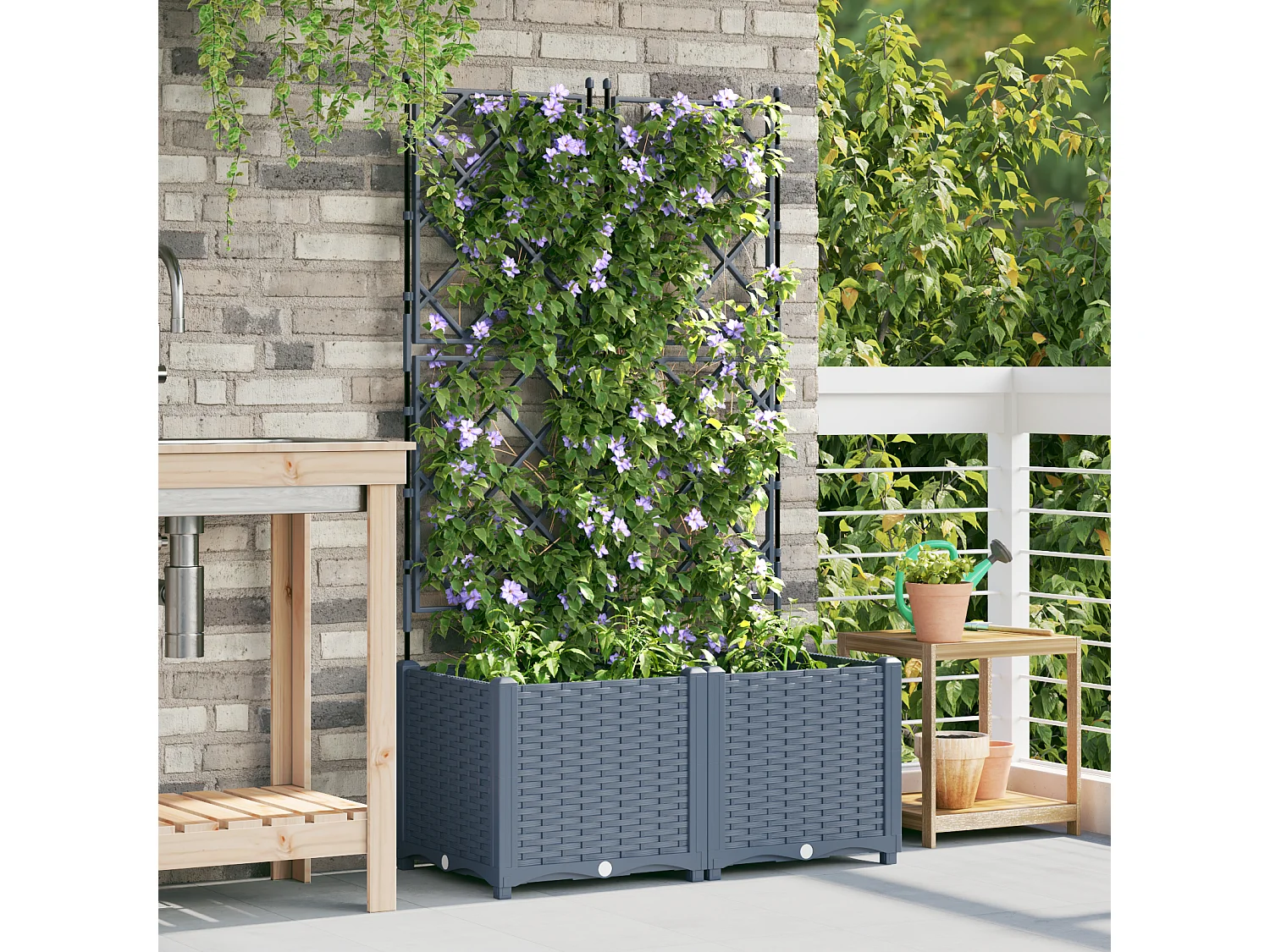 Jardinier avec treillis 2 pcs Gris clair 80x40x143 cm