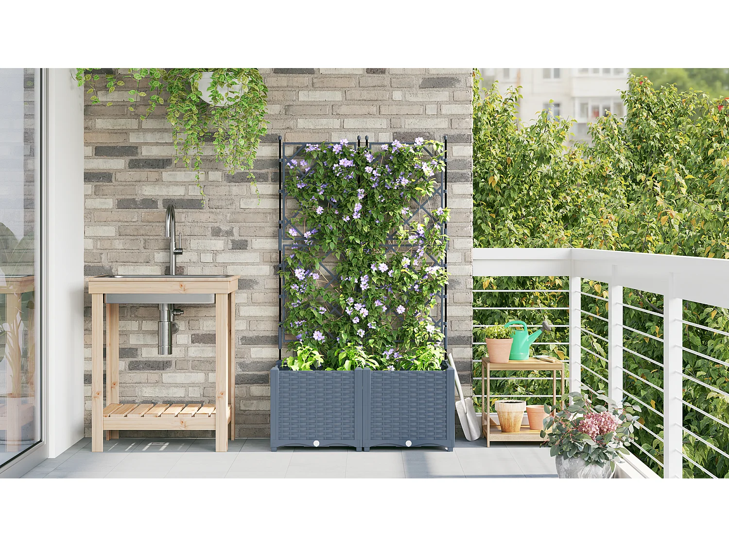 Jardinier avec treillis 2 pcs Gris clair 80x40x143 cm