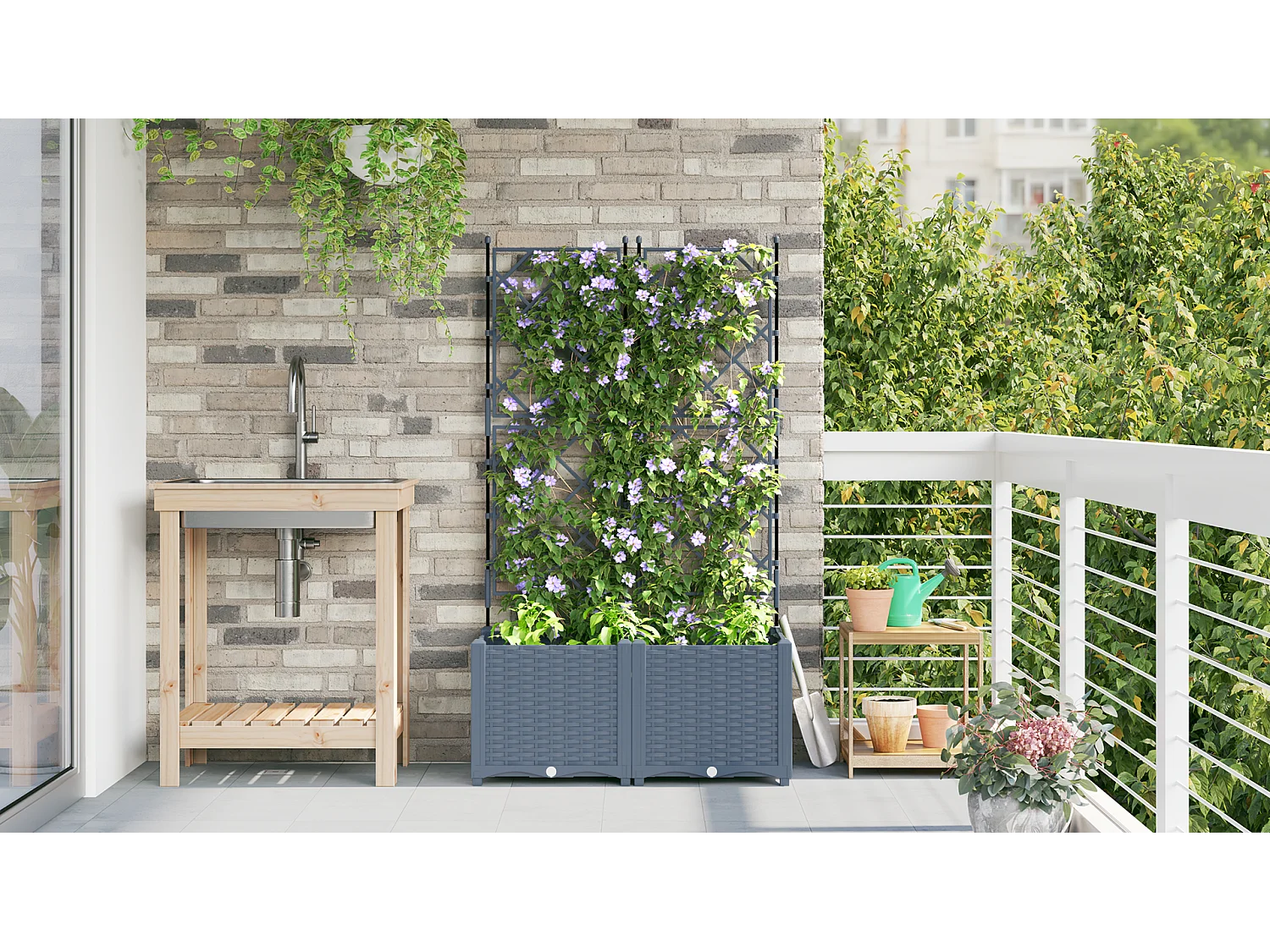 Tuinman met trellis 2 stuks Lichtgrijs 80x40x143 cm