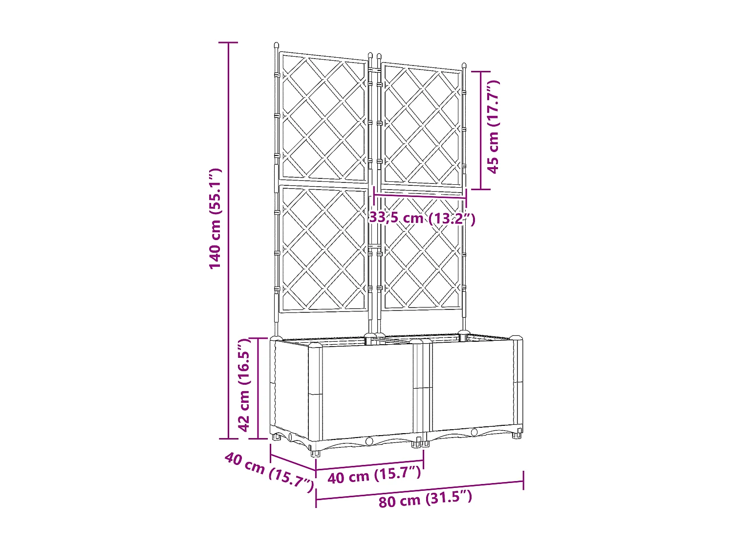Tuinman met trellis 2 stuks Lichtgrijs 80x40x143 cm