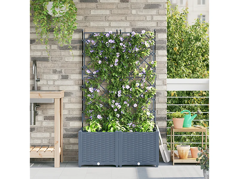 Jardinier avec treillis 2 pcs Gris clair 80x40x143 cm