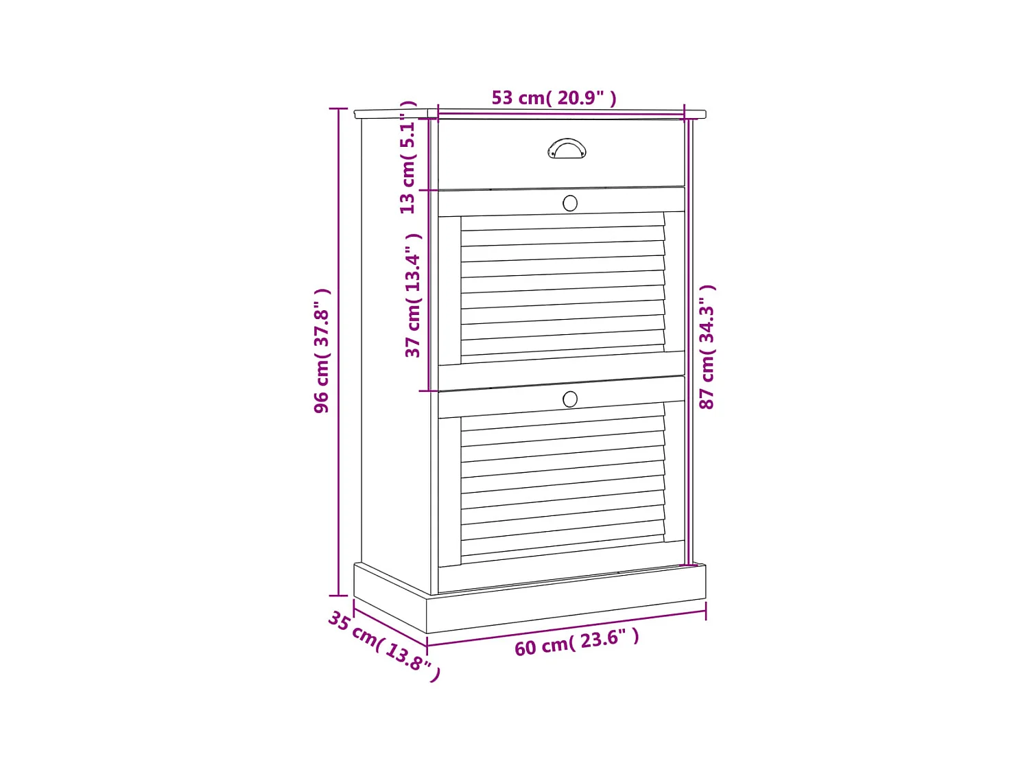 Armoire à chaussures 60x35x96 cm blanc bois massif de pin