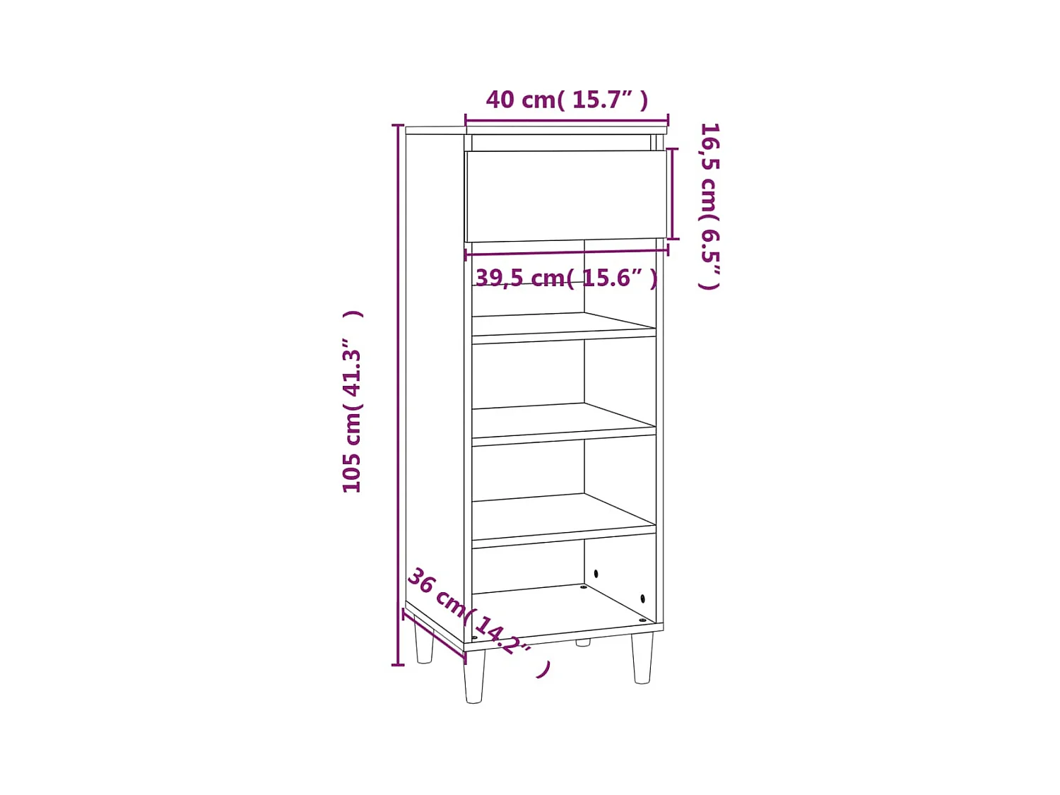 Scarpiera bianca 40x36x105 cm Legno ingegnerizzato