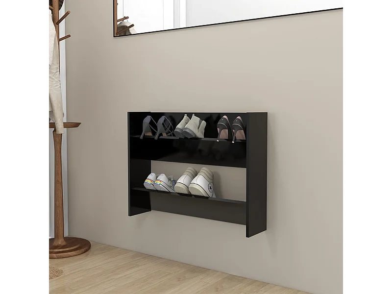 Zwarte wandschoenkast 80x18x60 cm Spaanplaat