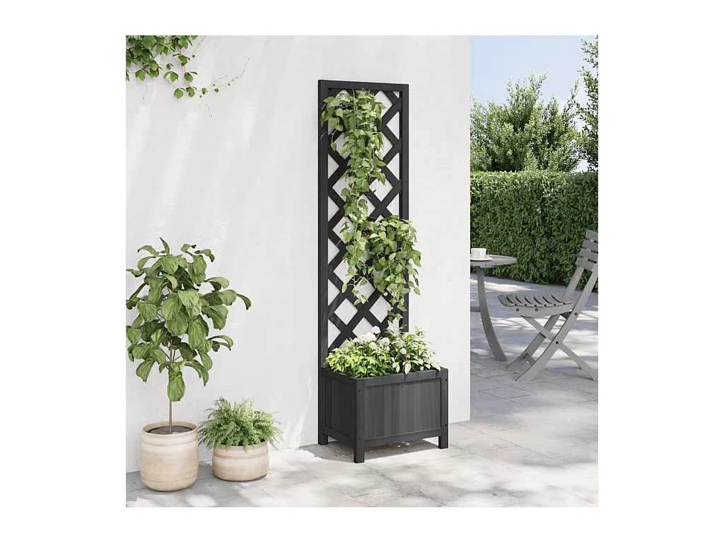 Jardinera con enrejado negro de madera maciza de abeto.