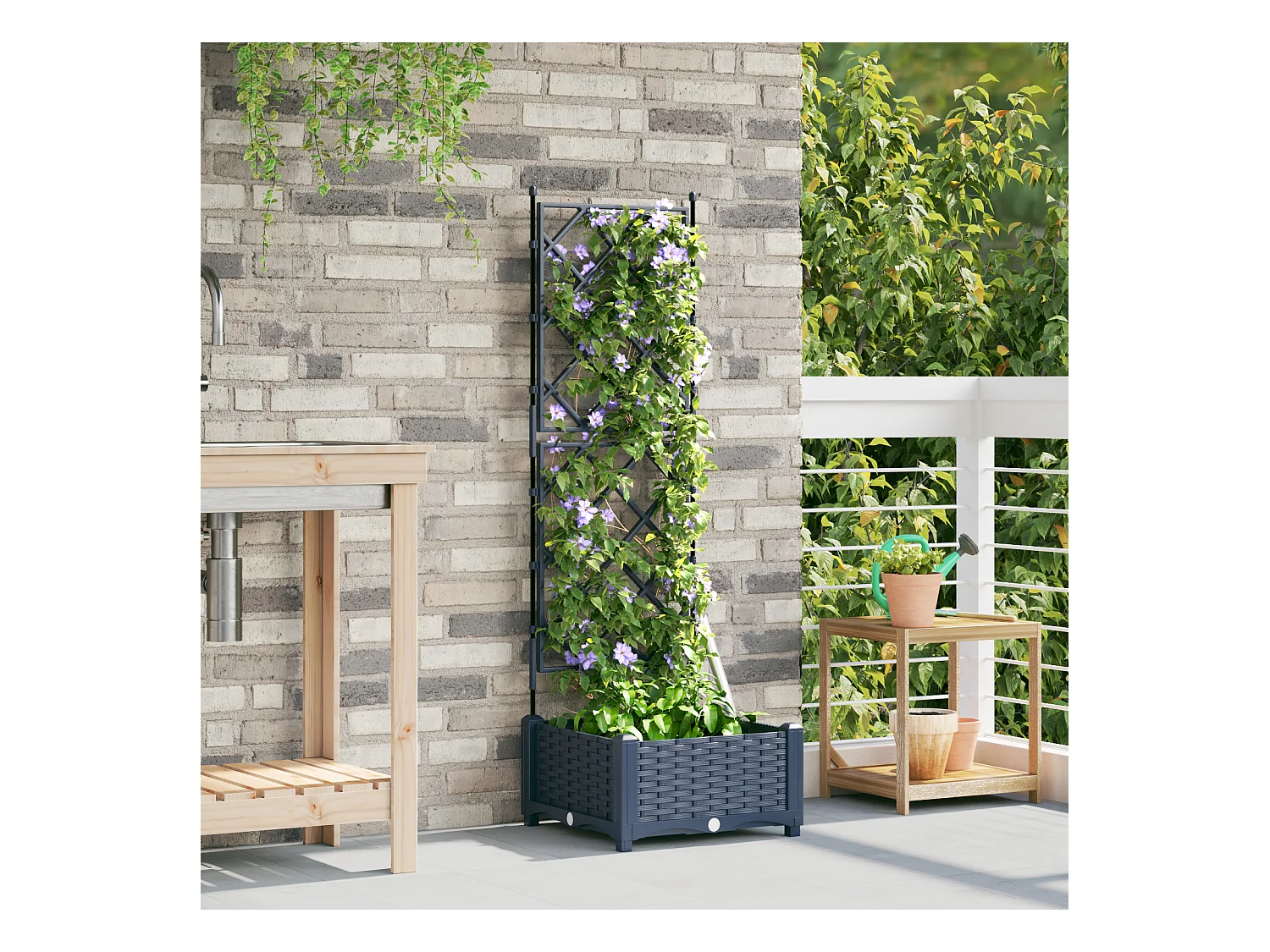 Fioriera con traliccio grigio 40x40x125,5 cm