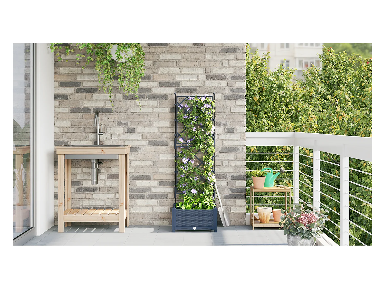 Fioriera con traliccio grigio 40x40x125,5 cm