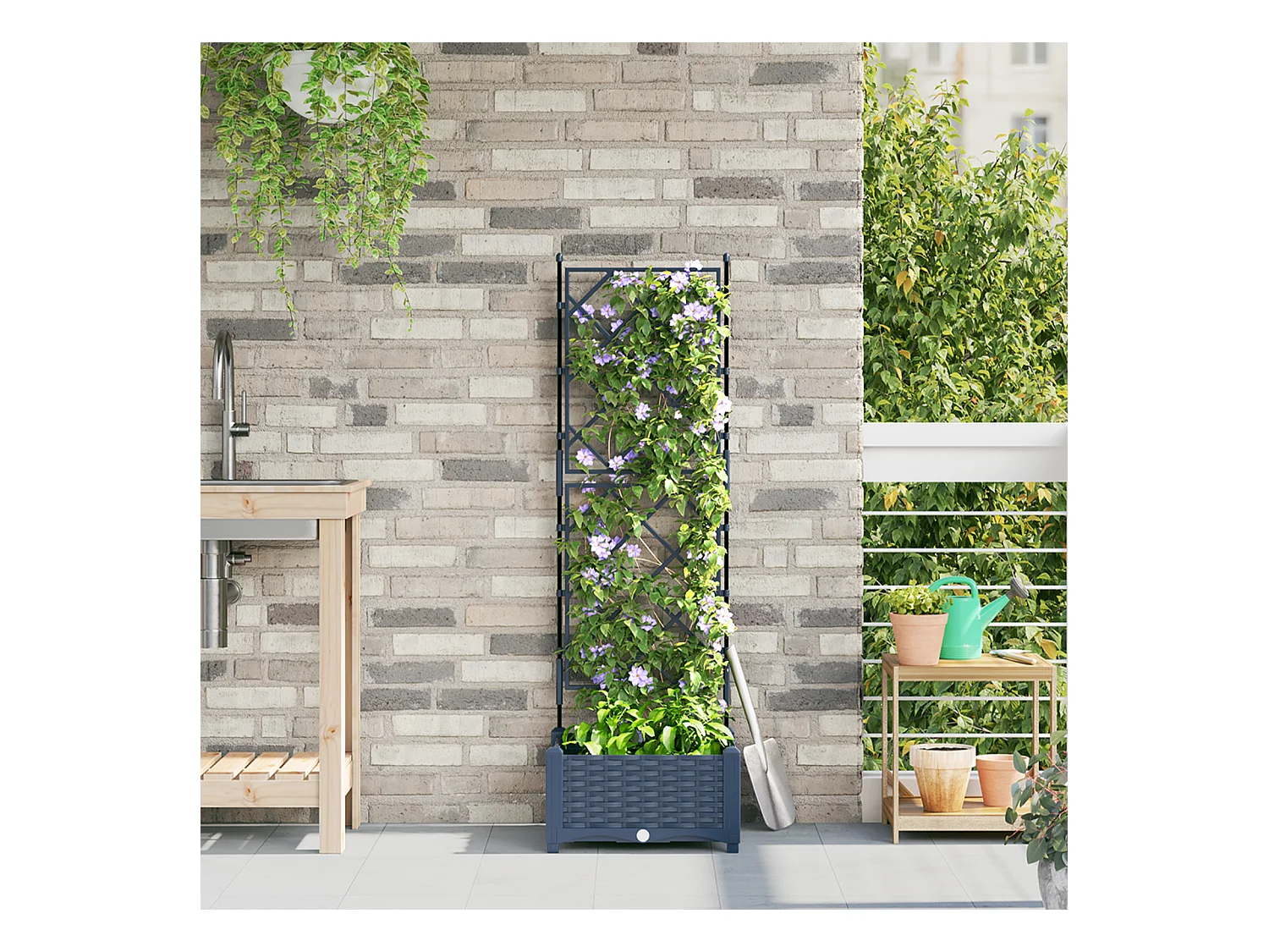 Jardinière avec treillis grise 40x40x125,5 cm