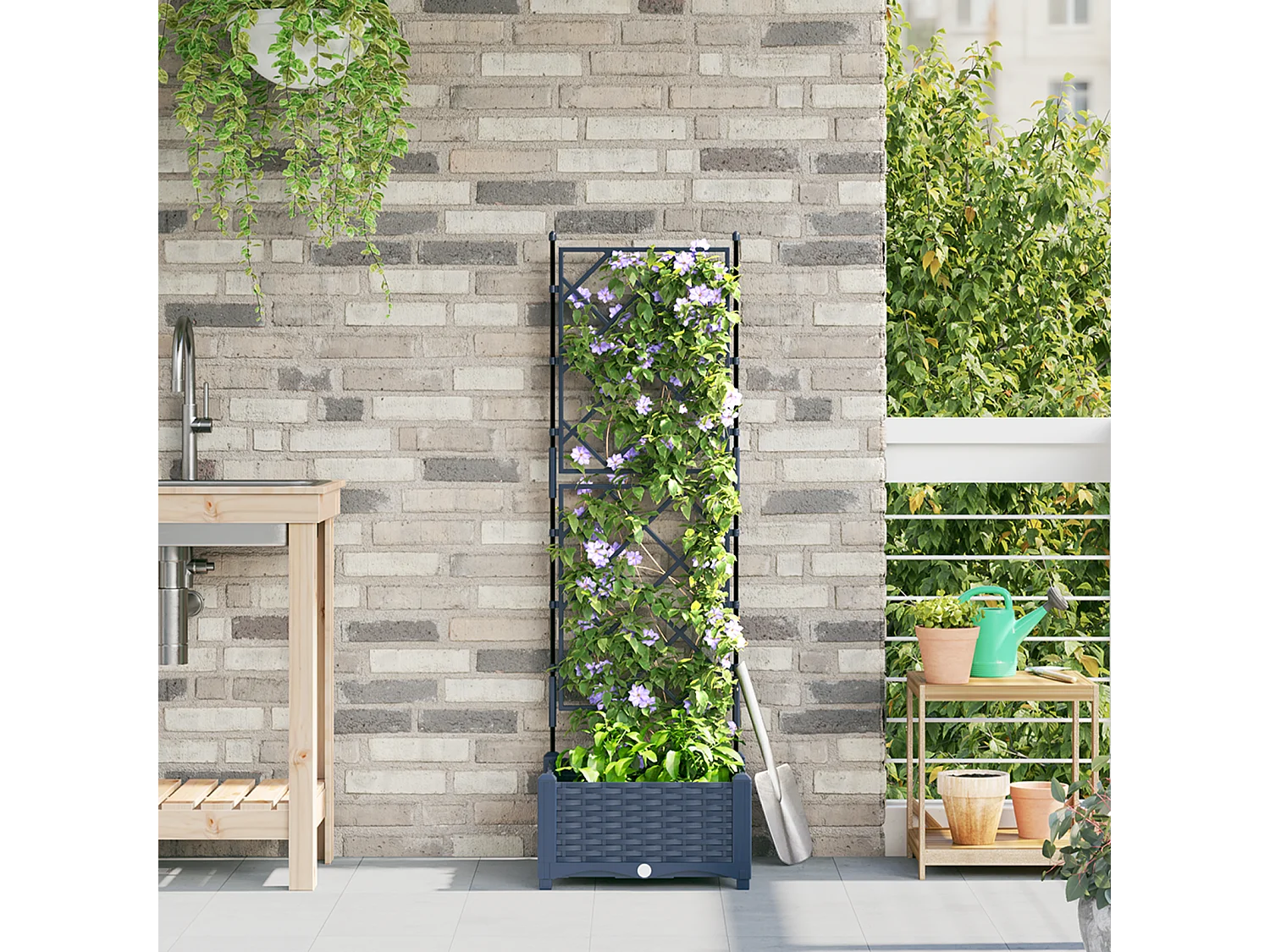 Plantenbak met grijs trellis 40x40x125,5 cm