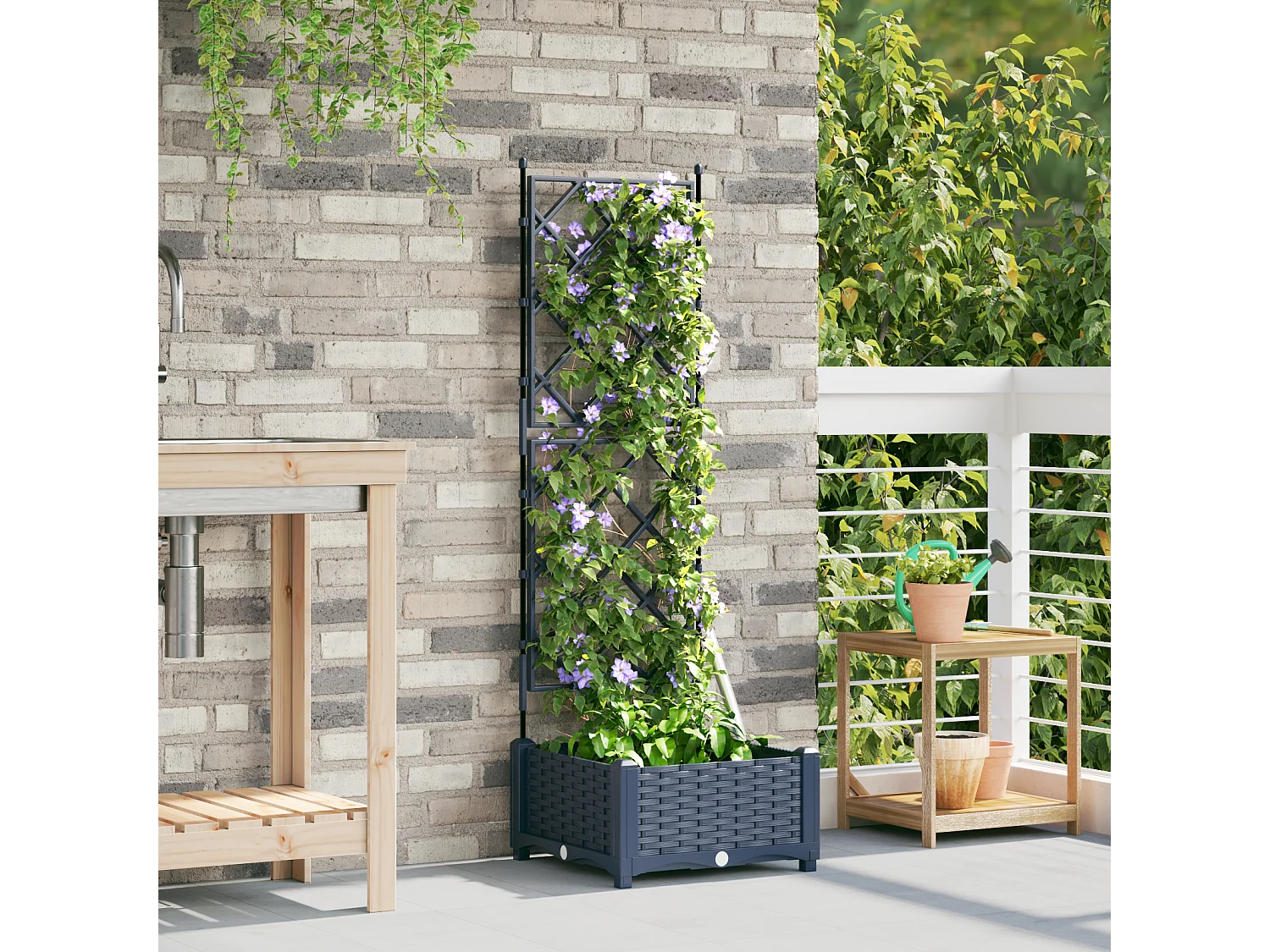 Plantenbak met grijs trellis 40x40x125,5 cm
