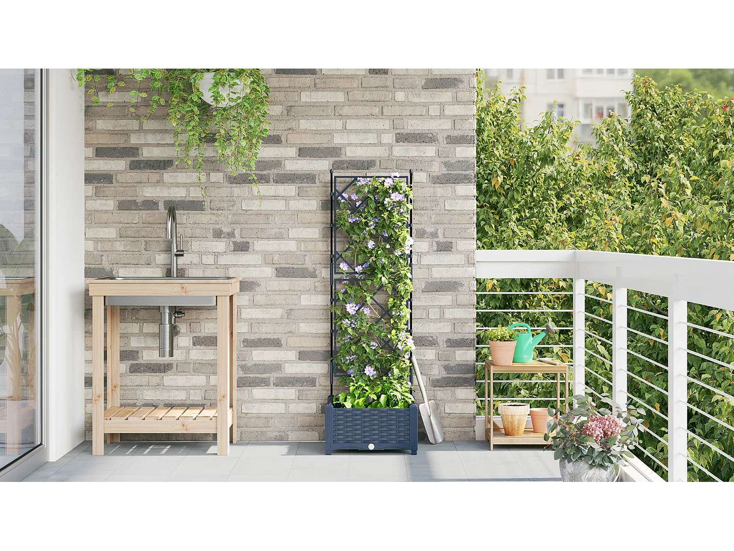 Plantenbak met grijs trellis 40x40x125,5 cm