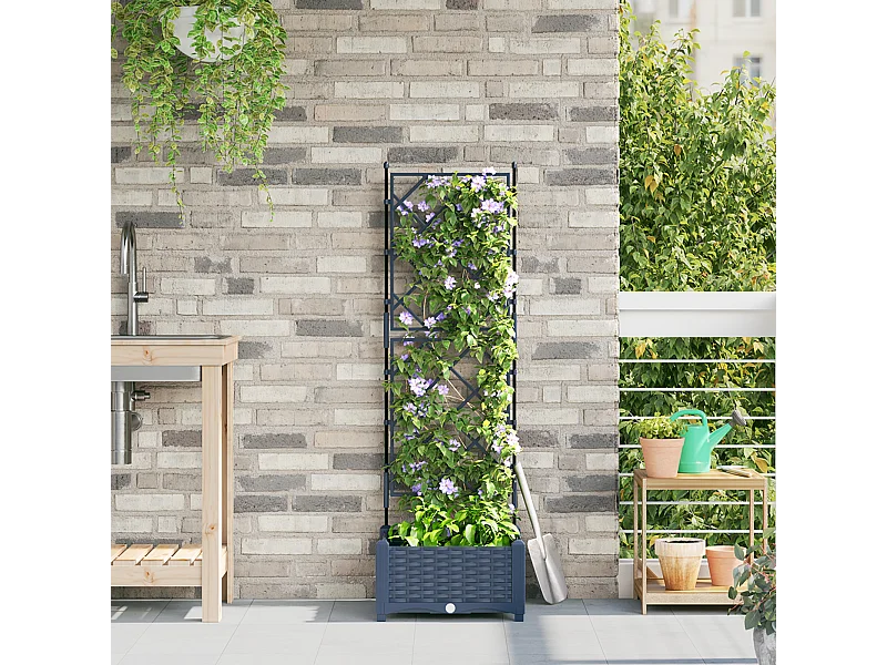 Plantenbak met grijs trellis 40x40x125,5 cm