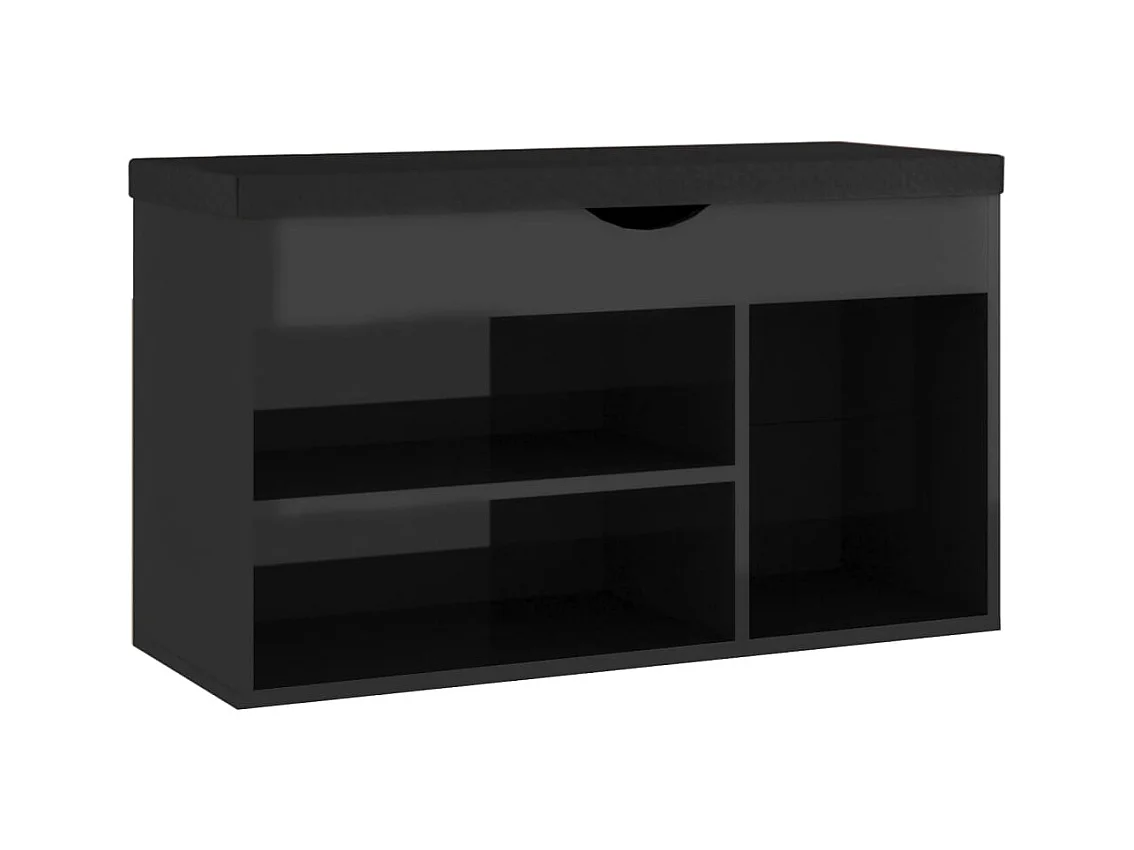 Panca portascarpe e cuscino in legno ingegnerizzato nero lucido