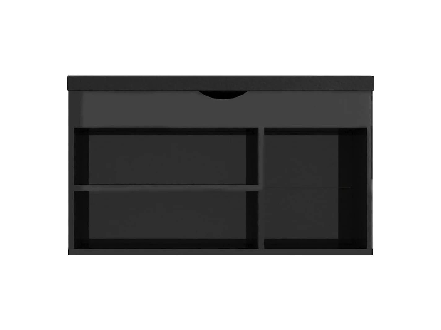 Panca portascarpe e cuscino in legno ingegnerizzato nero lucido