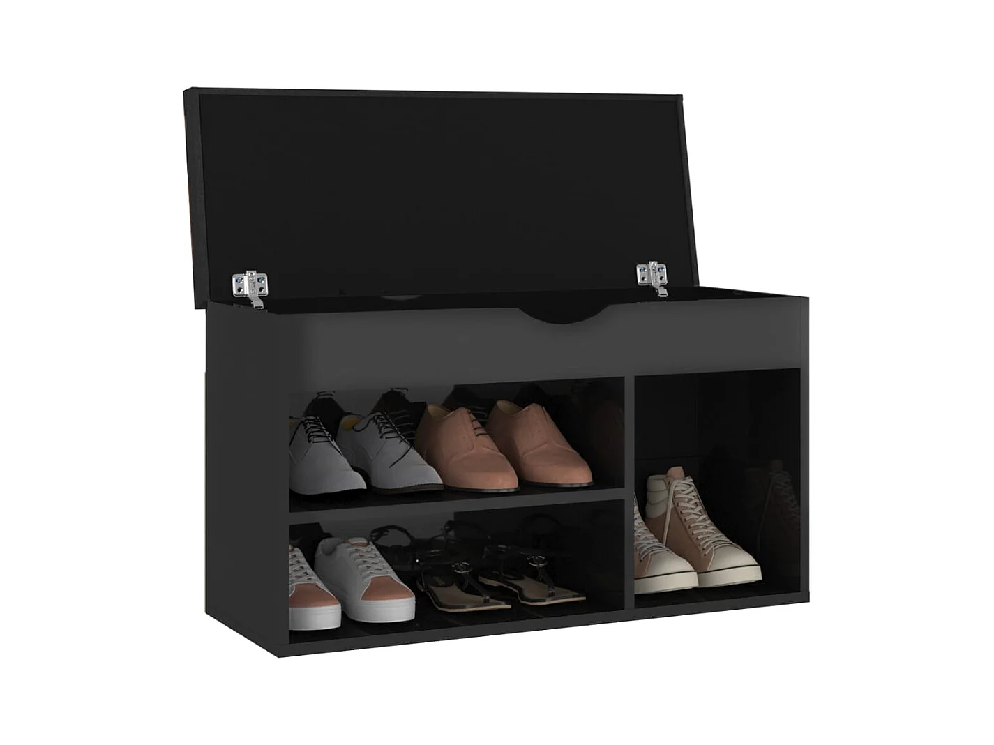 Panca portascarpe e cuscino in legno ingegnerizzato nero lucido