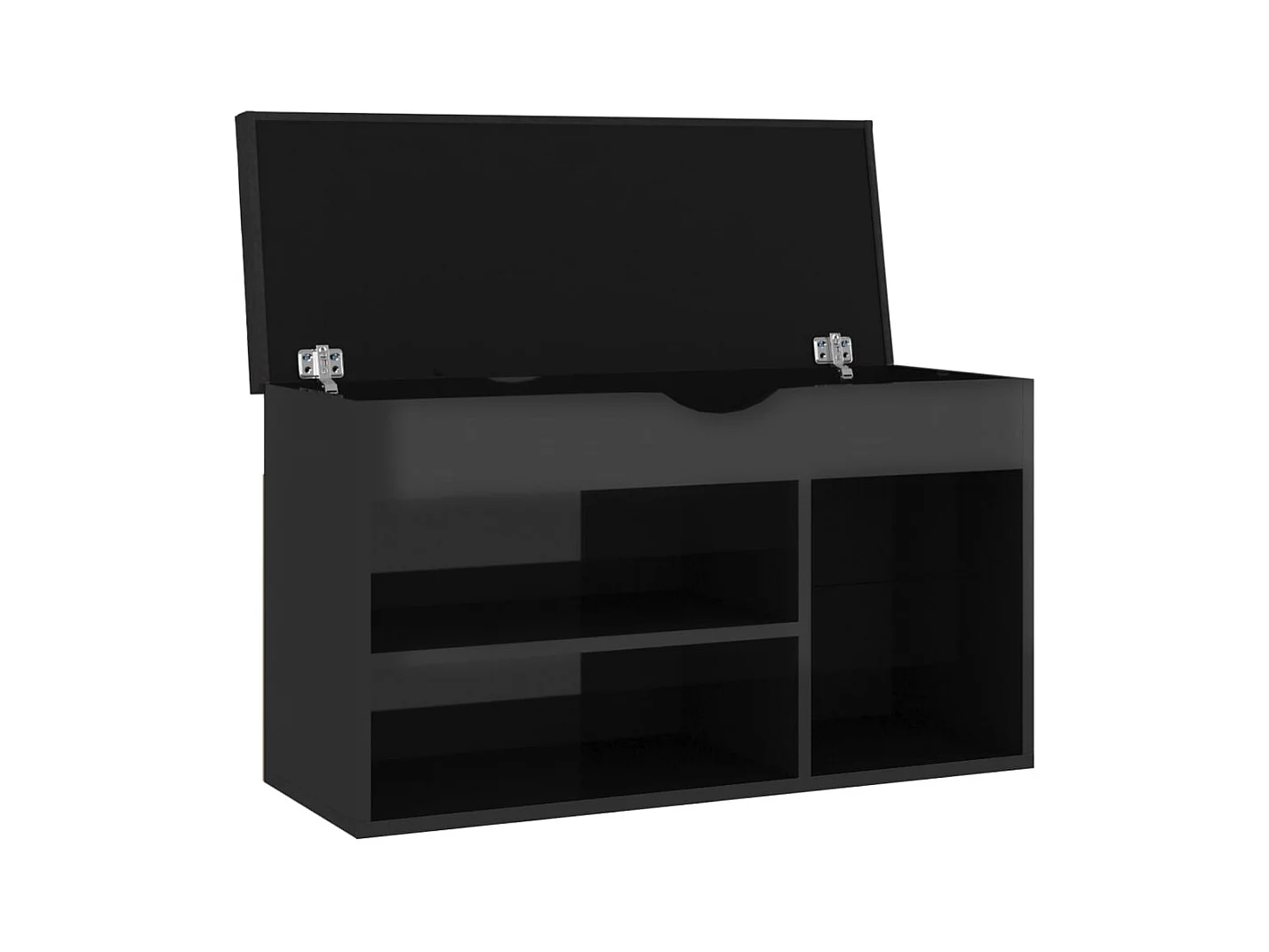 Panca portascarpe e cuscino in legno ingegnerizzato nero lucido