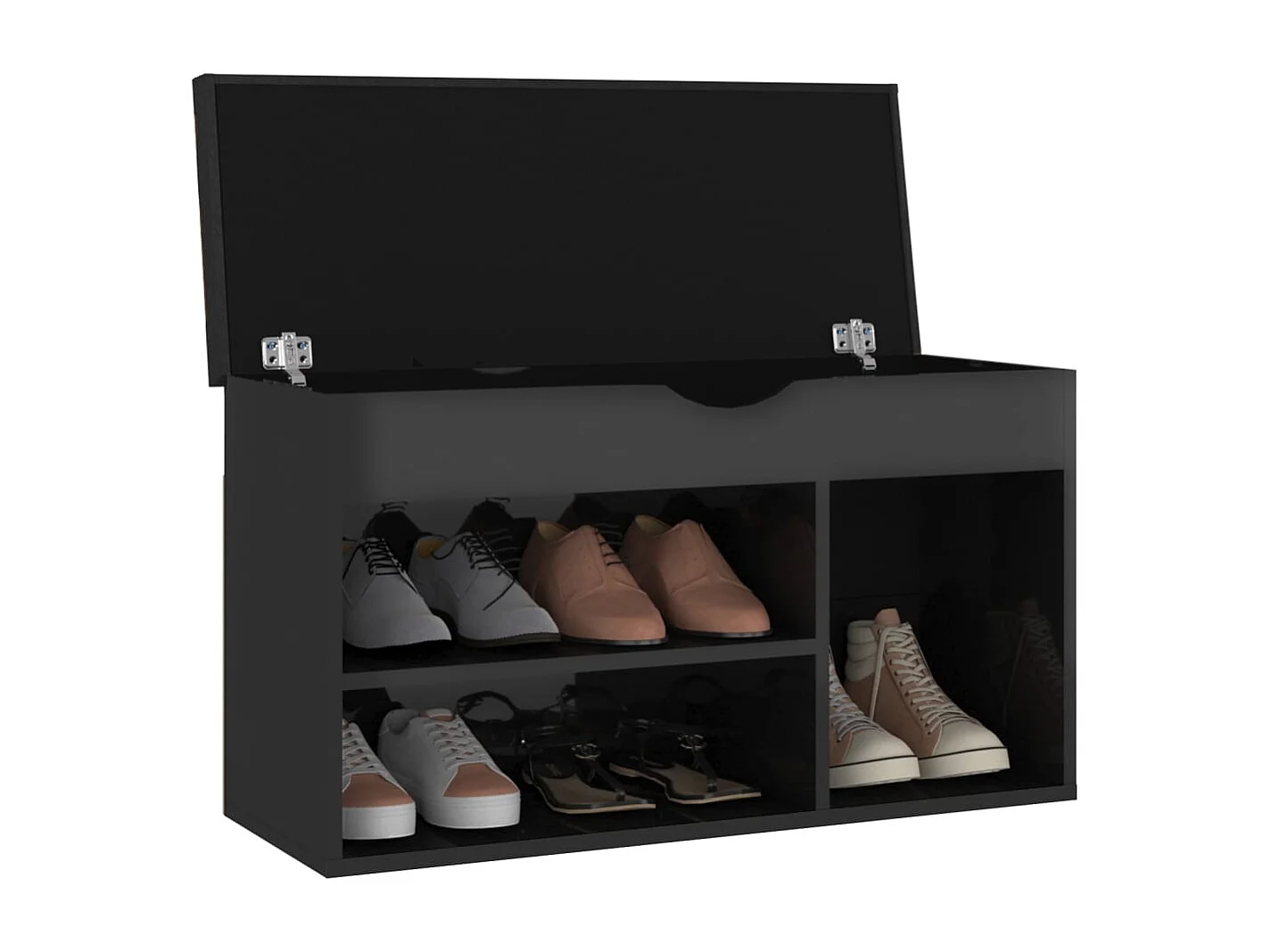 Banco para zapatos y cojín de madera de ingeniería negra brillante