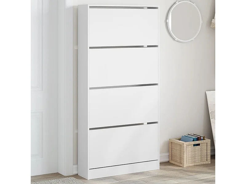 Zapatero con 4 cajones abatibles, blanco, 80 x 21 x 163,5 cm