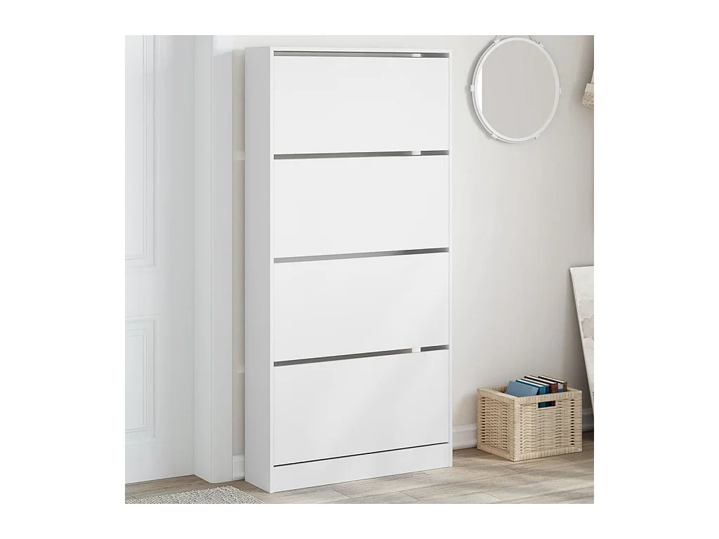 Armoire à chaussures 4 tiroirs rabattables blanc 80x21x163,5 cm