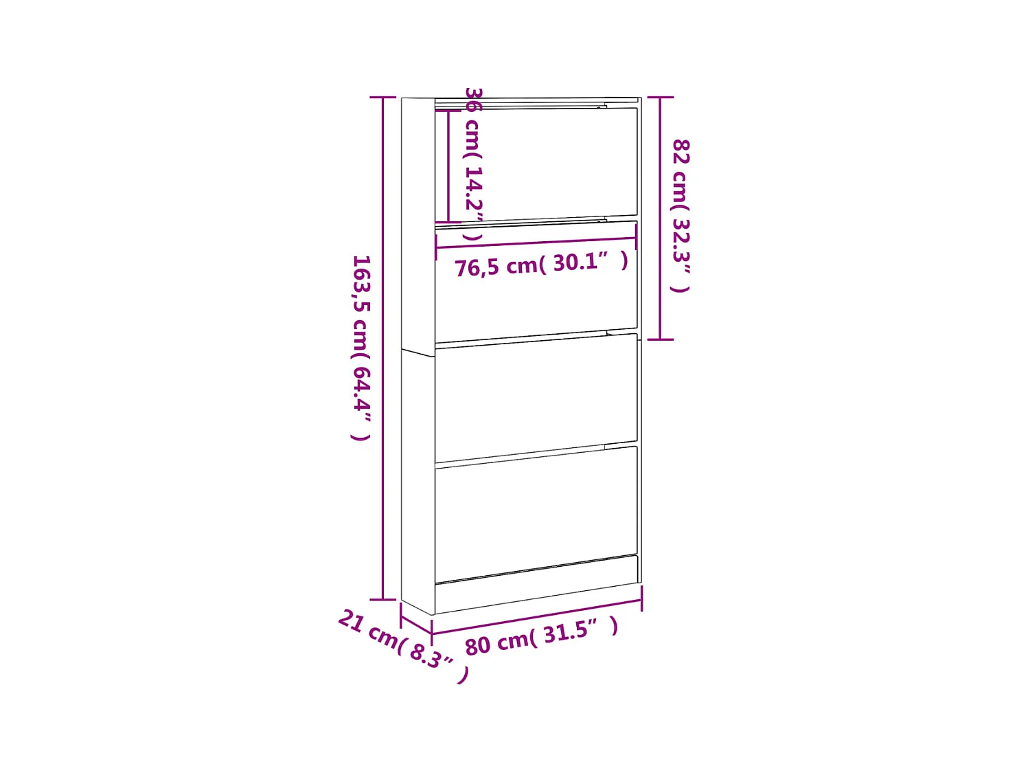 Armoire à chaussures 4 tiroirs rabattables blanc 80x21x163,5 cm