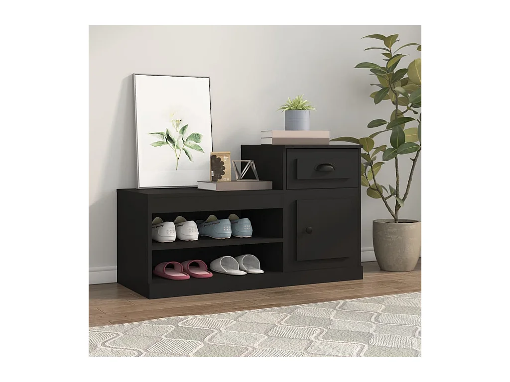 Armoire à chaussures noir 100x42x60 cm bois d'ingénierie