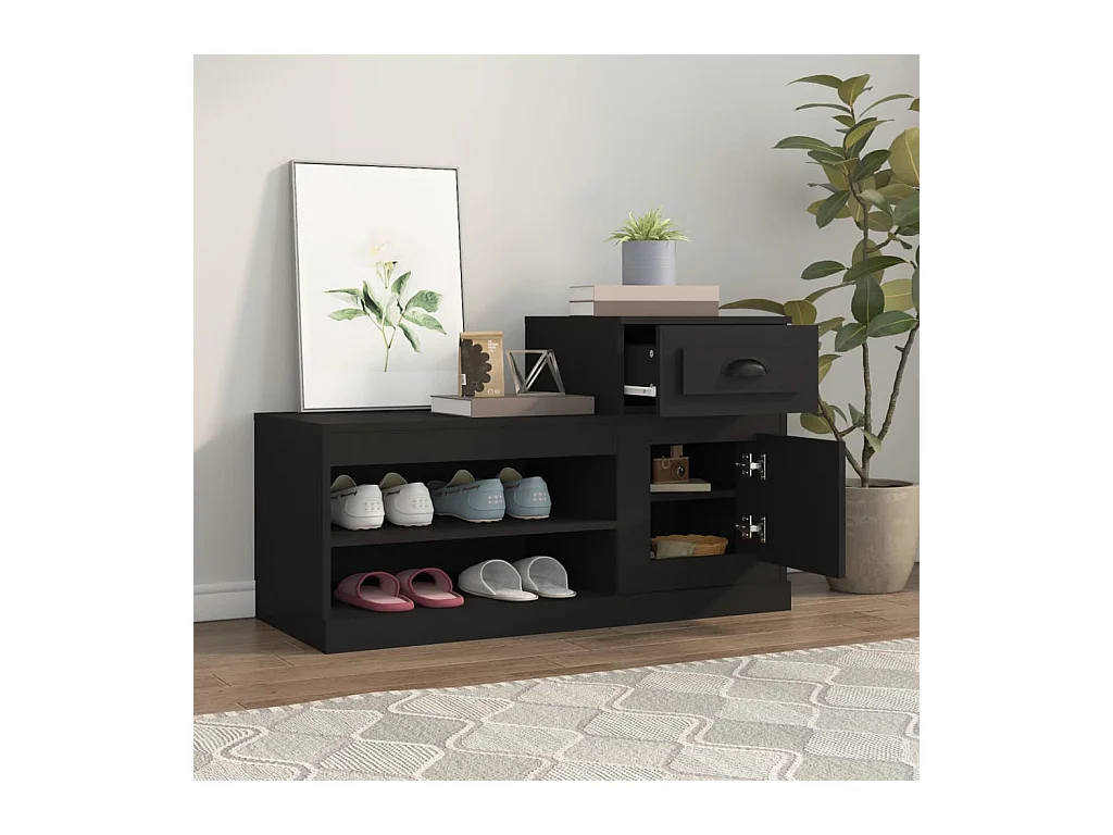 Armoire à chaussures noir 100x42x60 cm bois d'ingénierie