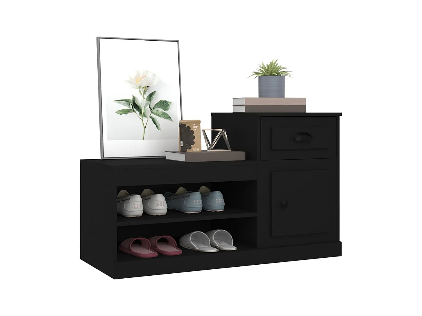 Armoire à chaussures noir 100x42x60 cm bois d'ingénierie