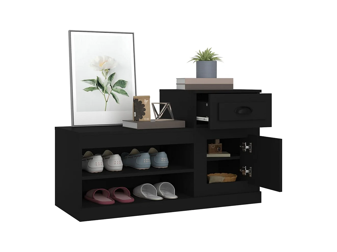 Armoire à chaussures noir 100x42x60 cm bois d'ingénierie