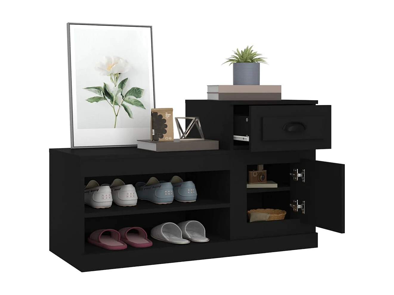 Scarpiera nera 100x42x60 cm in legno ingegnerizzato