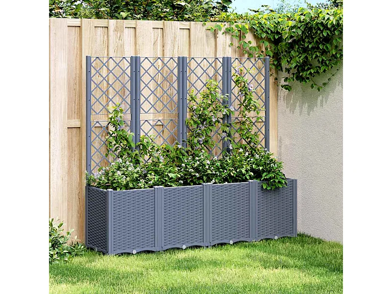 Jardinière avec treillis bleu gris 160x40x140 cm PP