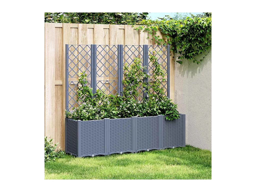 Plantenbak met trellis blauwgrijs 160x40x140 cm PP