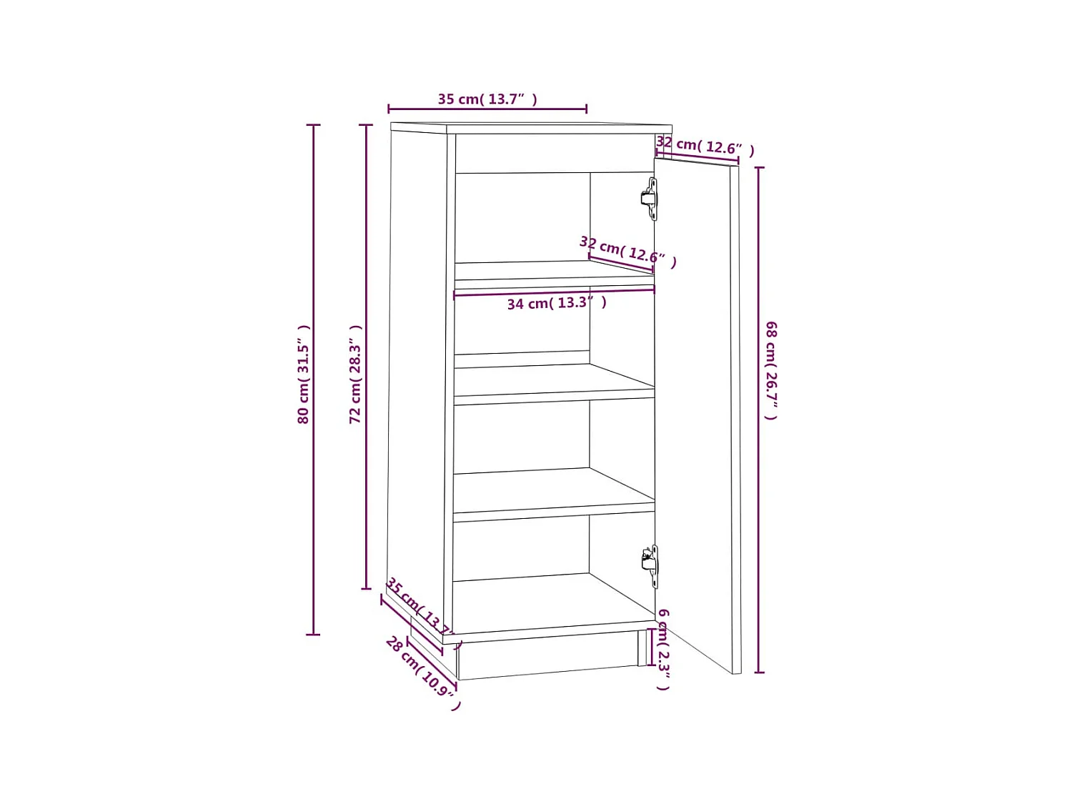 Armoire à chaussures Noir 35x35x80 cm Bois de pin massif