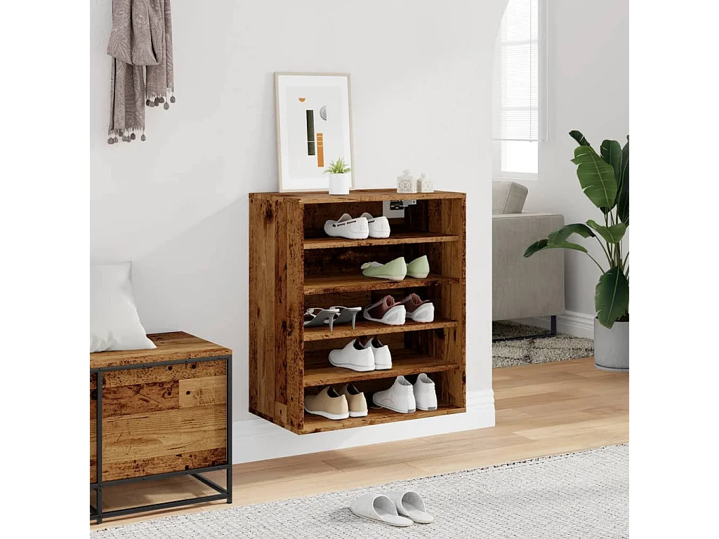 Armoire à chaussures vieux bois 60x35x70 cm bois d'ingénierie