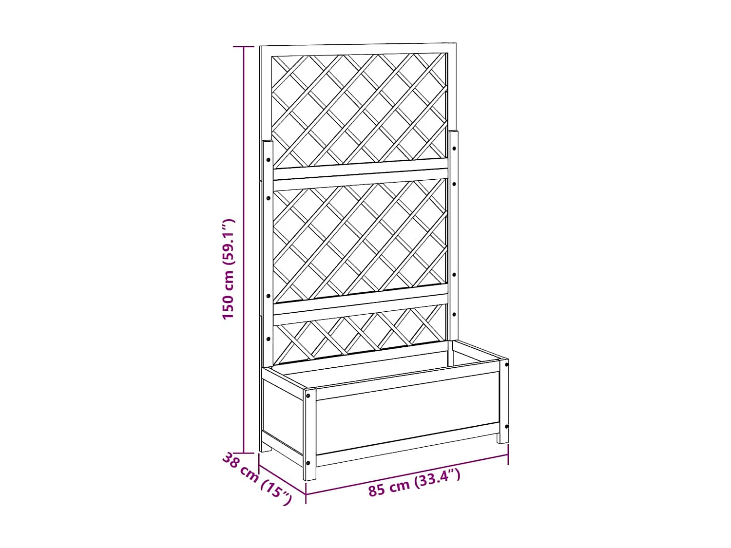 Verhoogd bed met trellis 85x38x150 cm Massief acaciahout