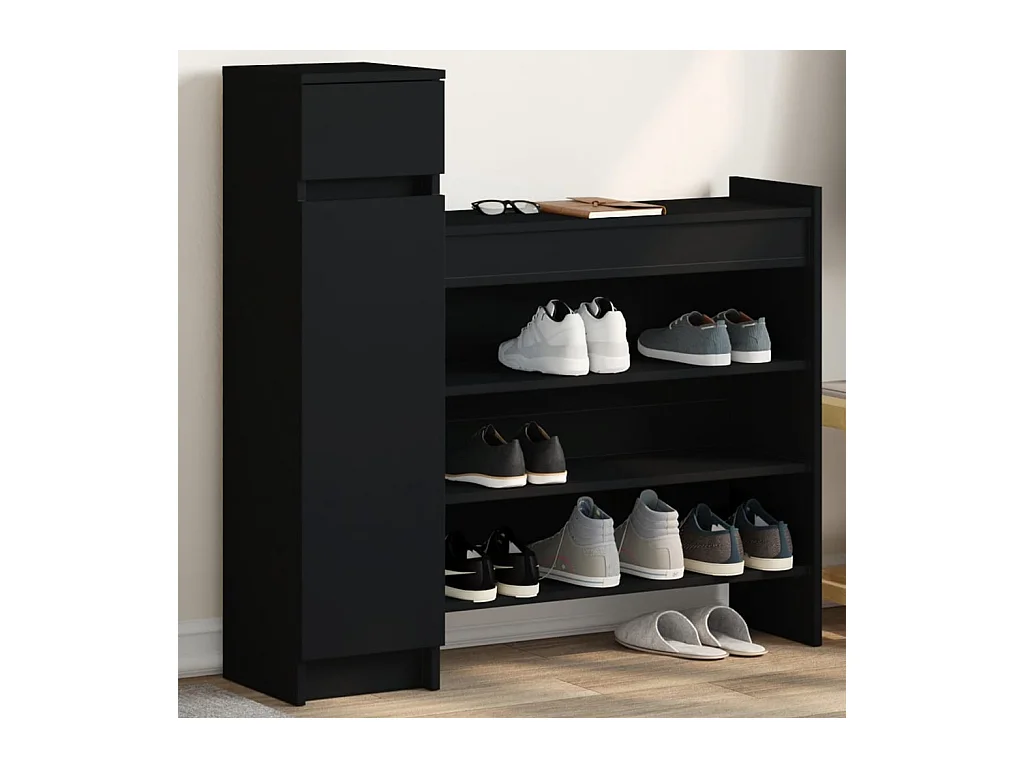 Zwarte schoenenkast 100,5x28x100 cm bewerkt hout