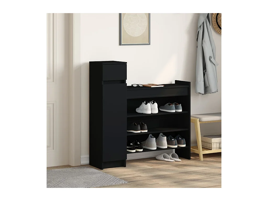 Zwarte schoenenkast 100,5x28x100 cm bewerkt hout