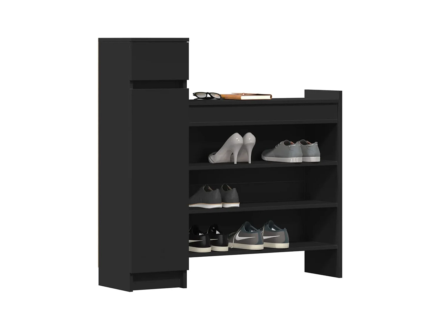 Zwarte schoenenkast 100,5x28x100 cm bewerkt hout