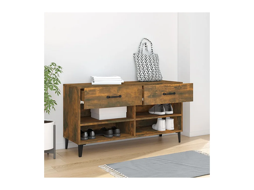 Meuble à chaussures Chêne fumé 102x35x55 cm Bois d'ingénierie