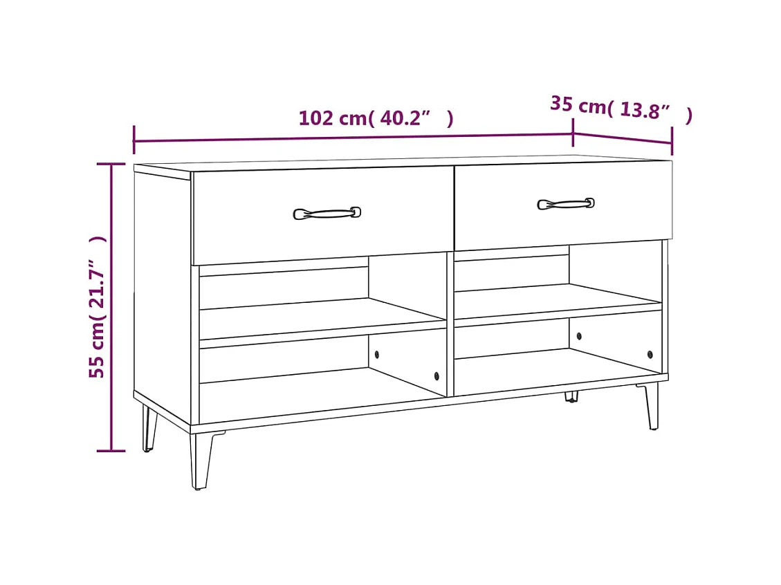Meuble à chaussures Chêne fumé 102x35x55 cm Bois d'ingénierie